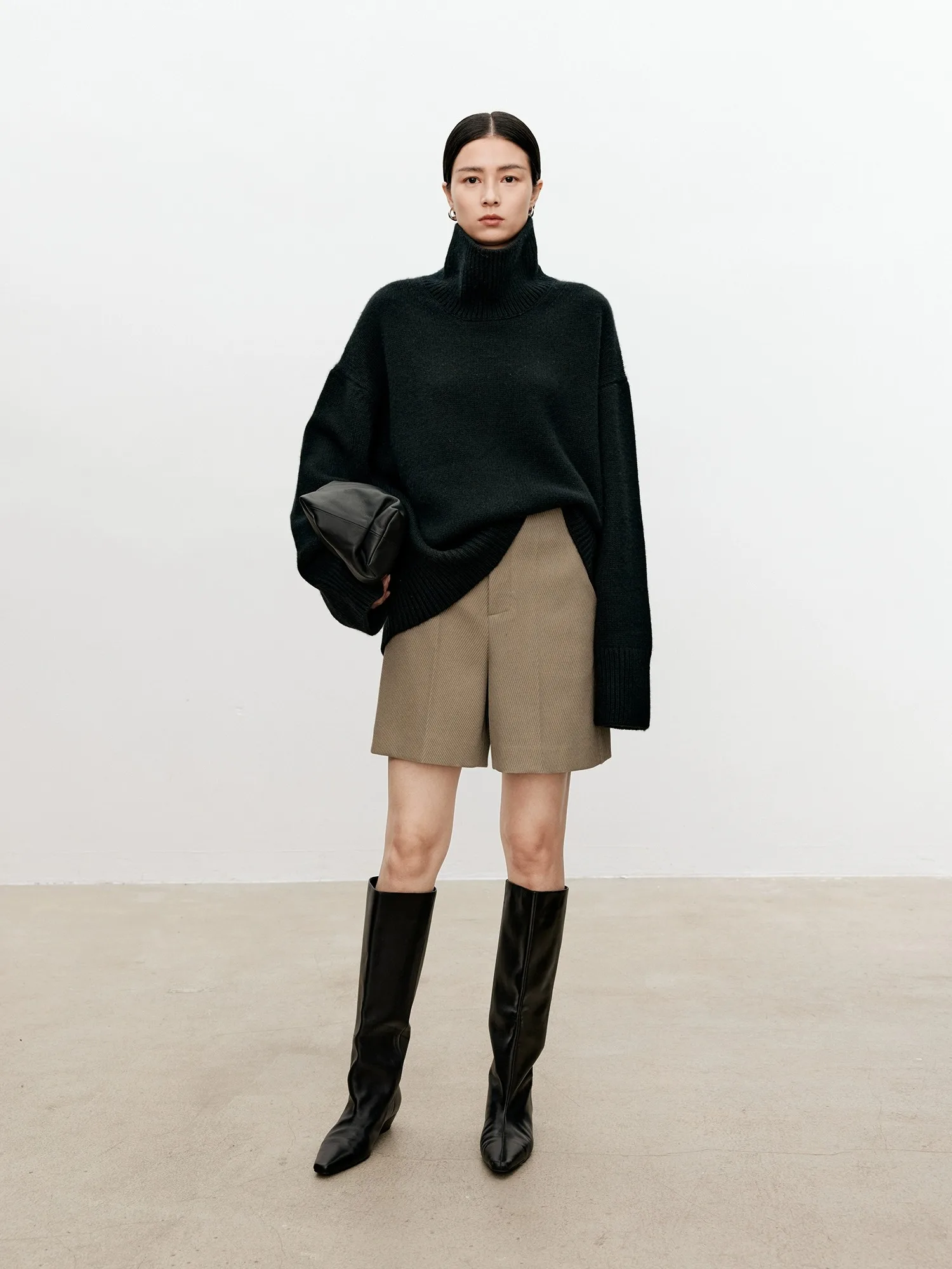Turtleneck pure cashmere sweater female loose and thick languid lazy wind pullover sweater knitting base WOOL sweater