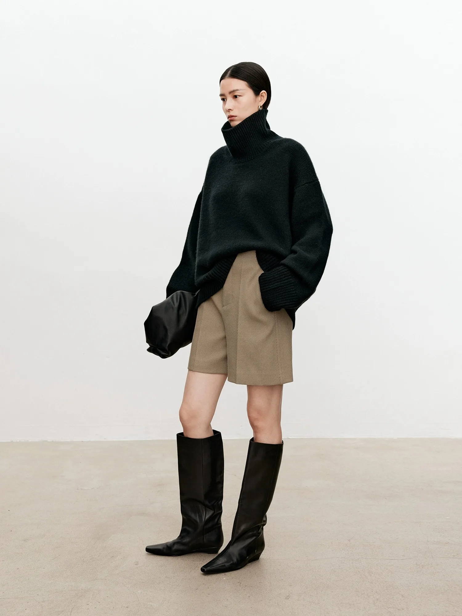 Turtleneck pure cashmere sweater female loose and thick languid lazy wind pullover sweater knitting base WOOL sweater