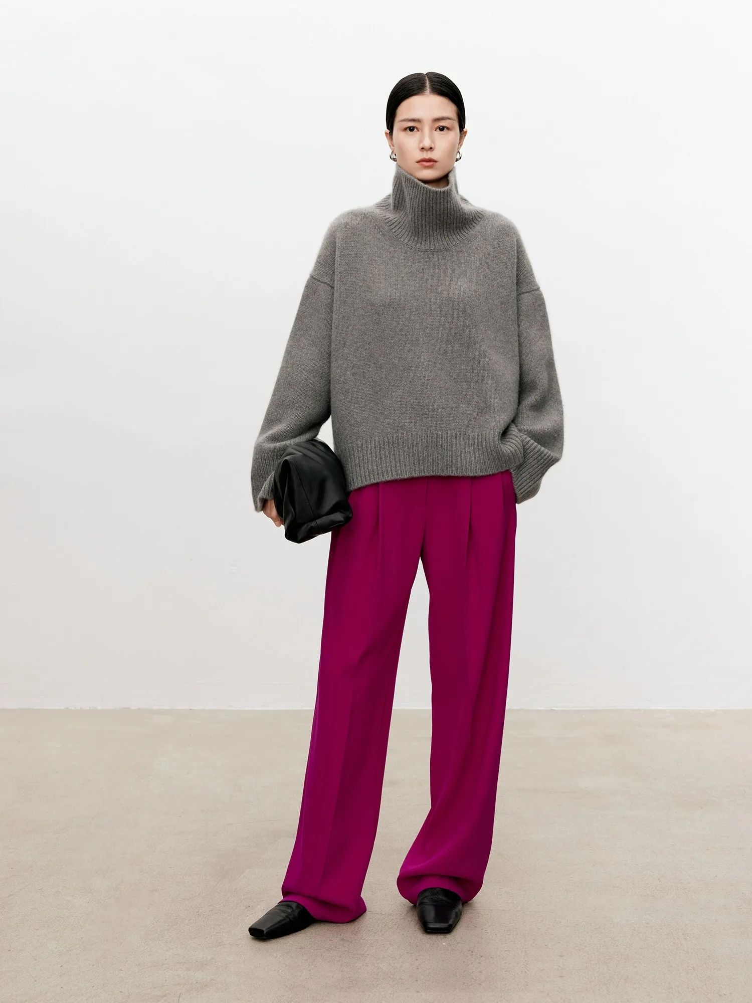 Turtleneck pure cashmere sweater female loose and thick languid lazy wind pullover sweater knitting base WOOL sweater