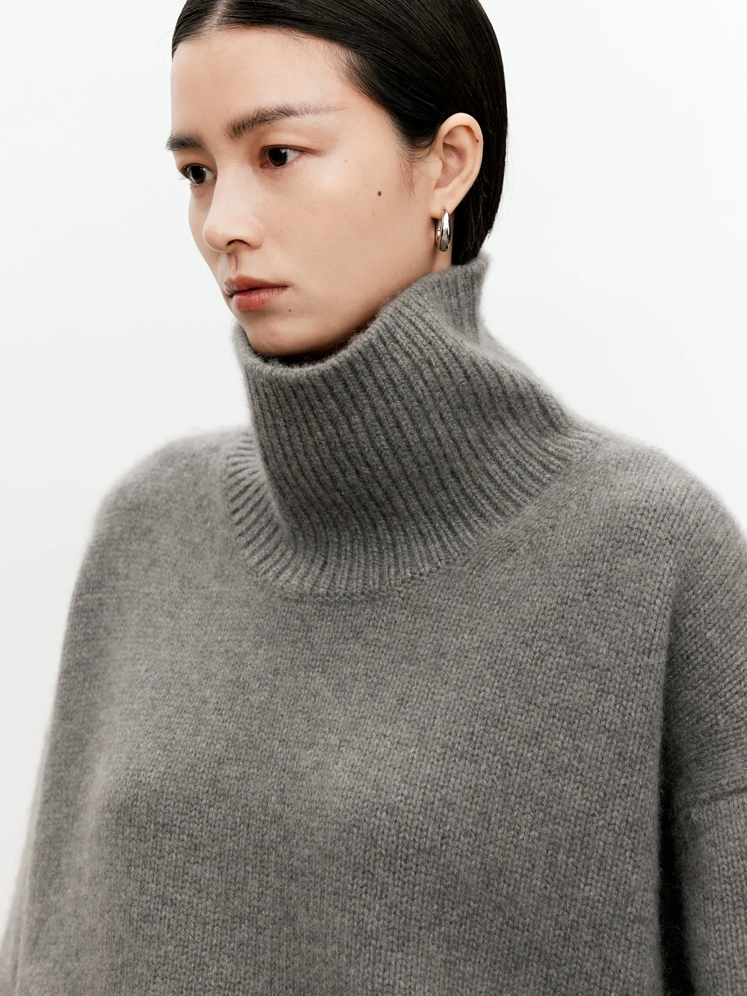 Turtleneck pure cashmere sweater female loose and thick languid lazy wind pullover sweater knitting base WOOL sweater