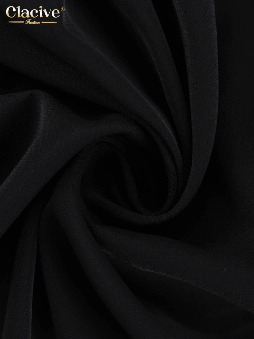 Clacive Fashion Doll Collar Black Dresses For Women 2022 Casual Lantern Sleeve Office Mini Dress Ladies Elegant Patchwork Dress