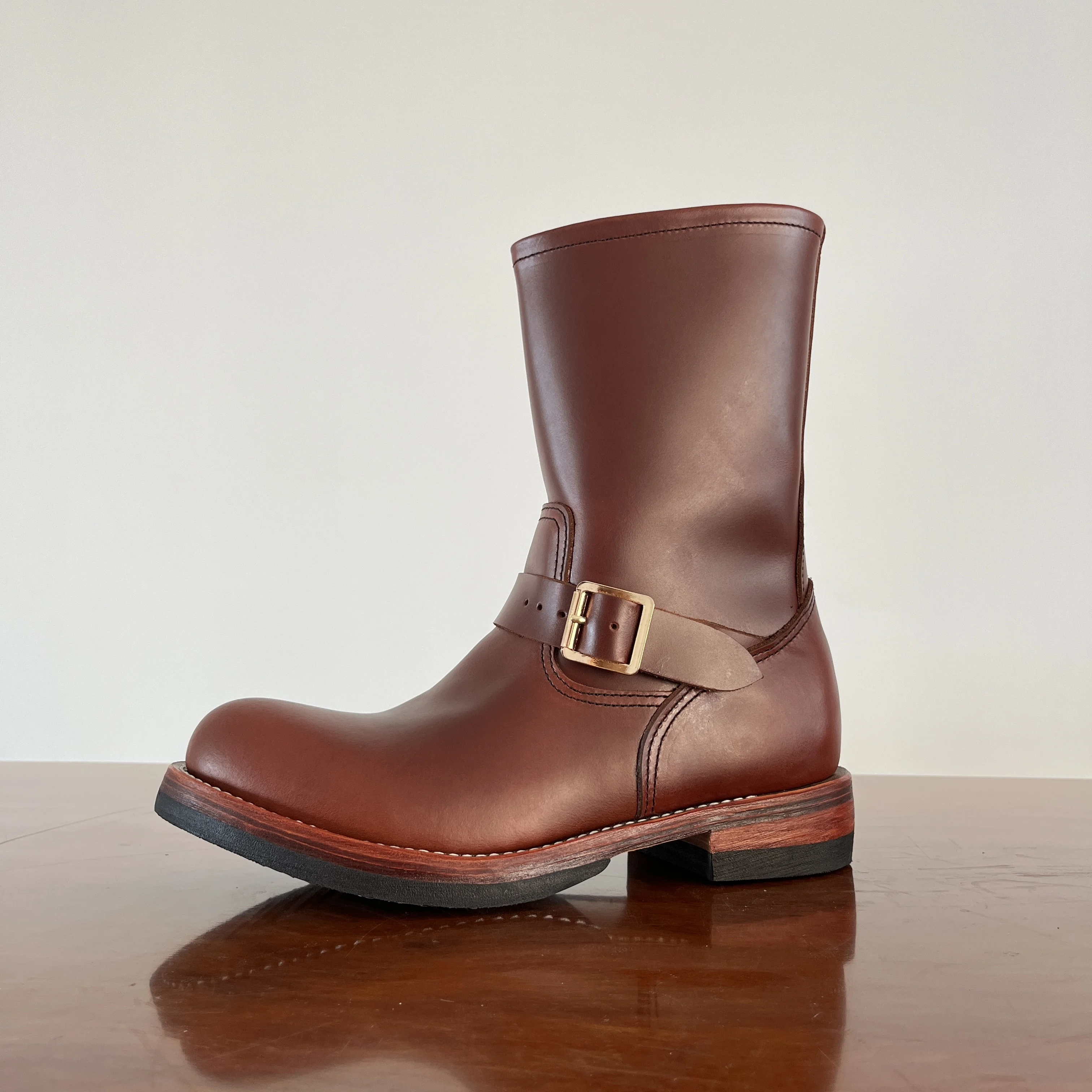 EB999 RockCanRoll Men's Genuine Italian Cow Leather Footwear Cowhide Top Quality Goodyear Welted Trooper Engineer Boots
