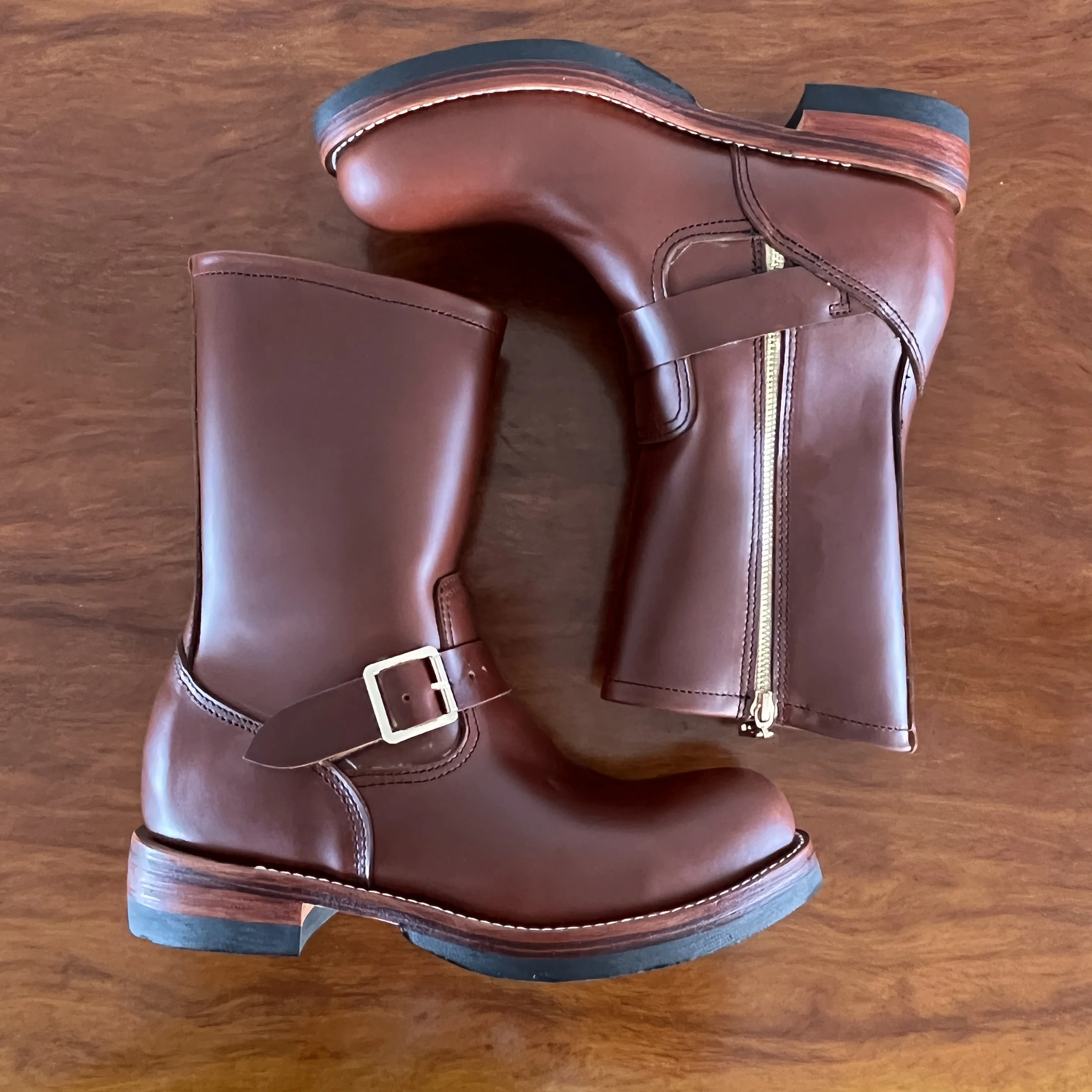 EB999 RockCanRoll Men's Genuine Italian Cow Leather Footwear Cowhide Top Quality Goodyear Welted Trooper Engineer Boots