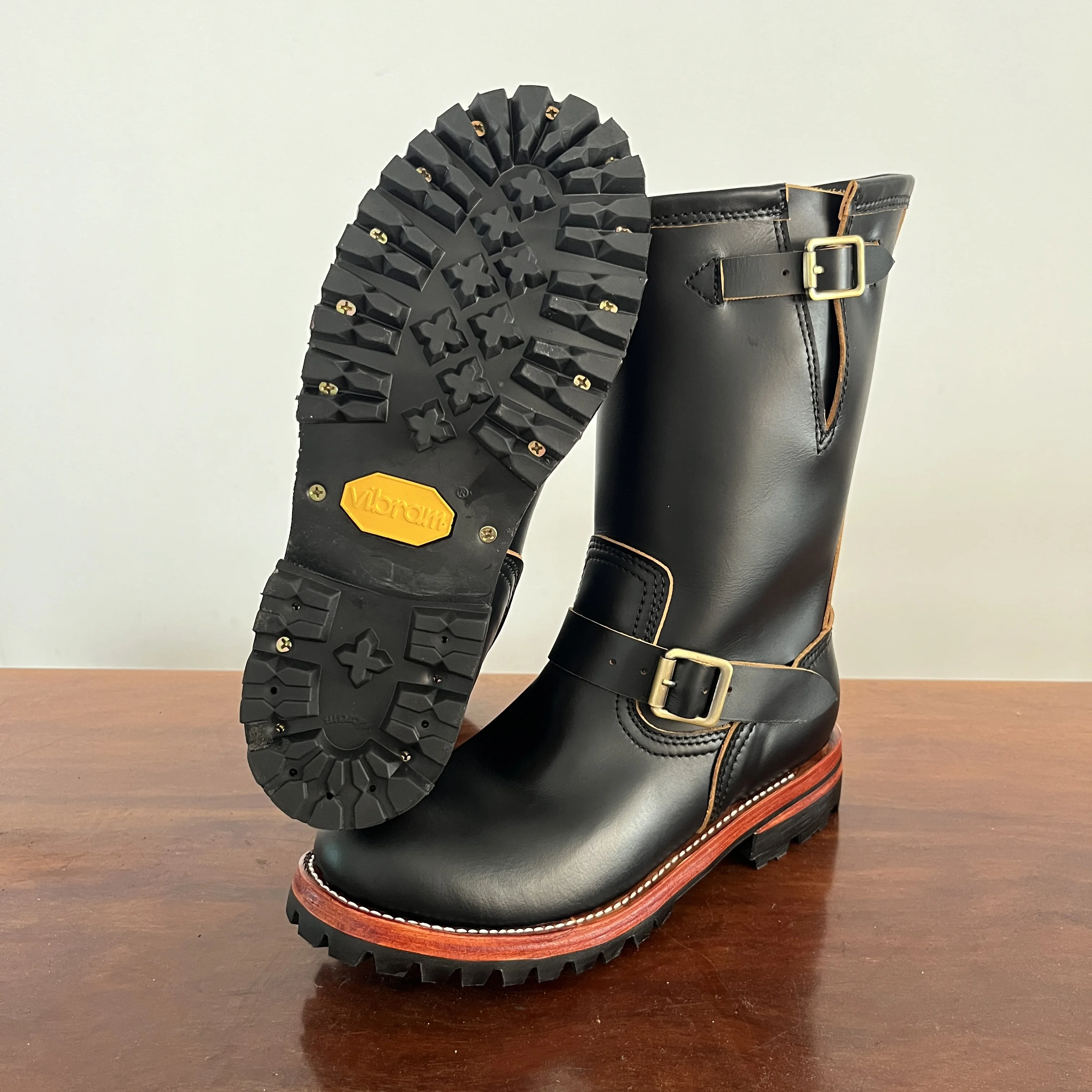 EB999 RockCanRoll Men's Genuine Italian Cow Leather Footwear Cowhide Top Quality Goodyear Welted Trooper Engineer Boots