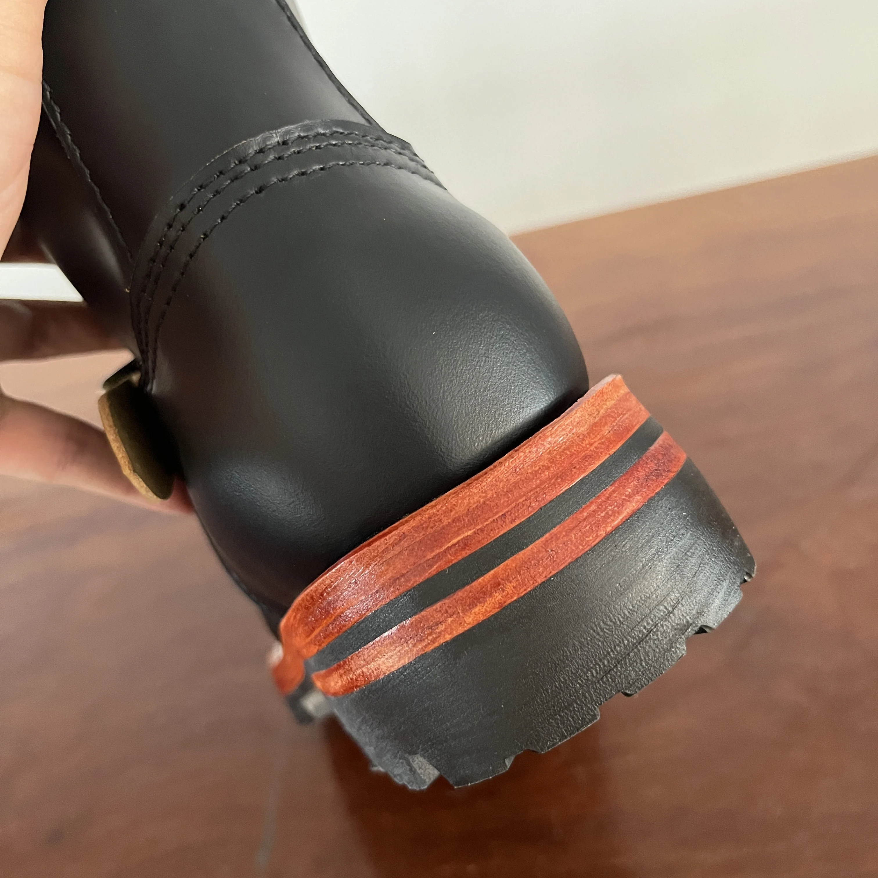 EB999 RockCanRoll Men's Genuine Italian Cow Leather Footwear Cowhide Top Quality Goodyear Welted Trooper Engineer Boots