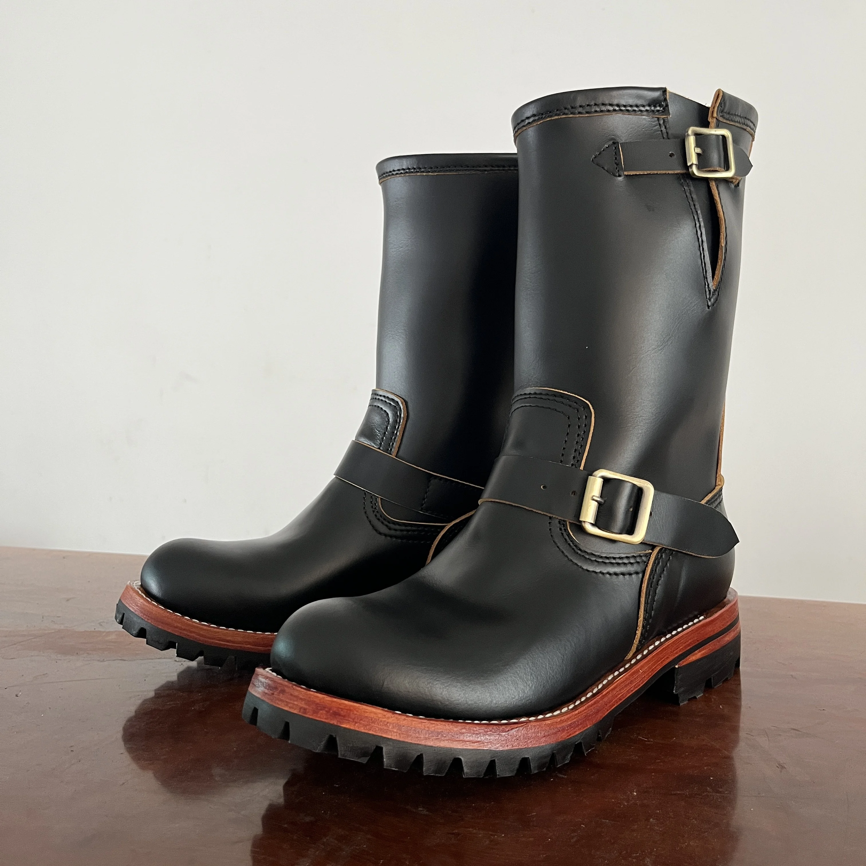 EB999 RockCanRoll Men's Genuine Italian Cow Leather Footwear Cowhide Top Quality Goodyear Welted Trooper Engineer Boots
