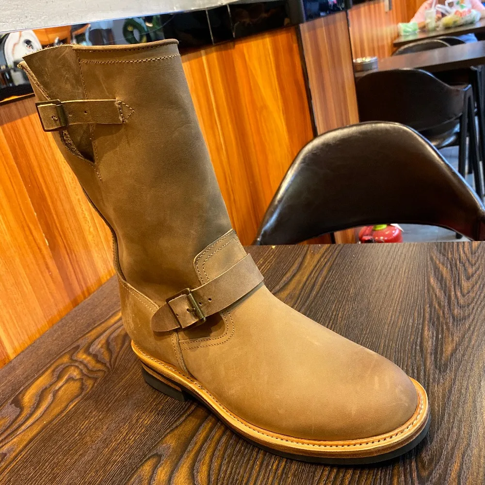EB999 RockCanRoll Men's Genuine Italian Cow Leather Footwear Cowhide Top Quality Goodyear Welted Trooper Engineer Boots