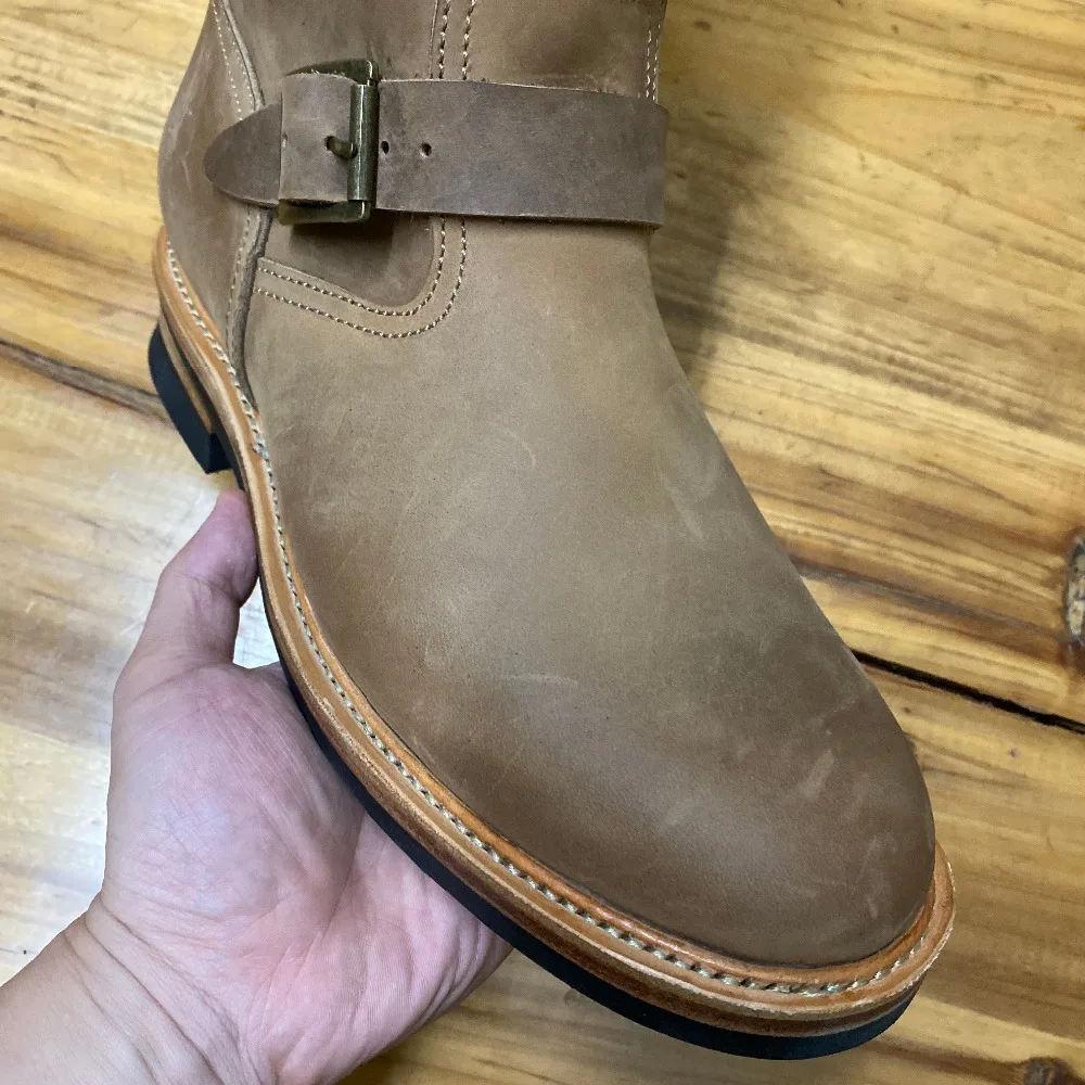 EB999 RockCanRoll Men's Genuine Italian Cow Leather Footwear Cowhide Top Quality Goodyear Welted Trooper Engineer Boots