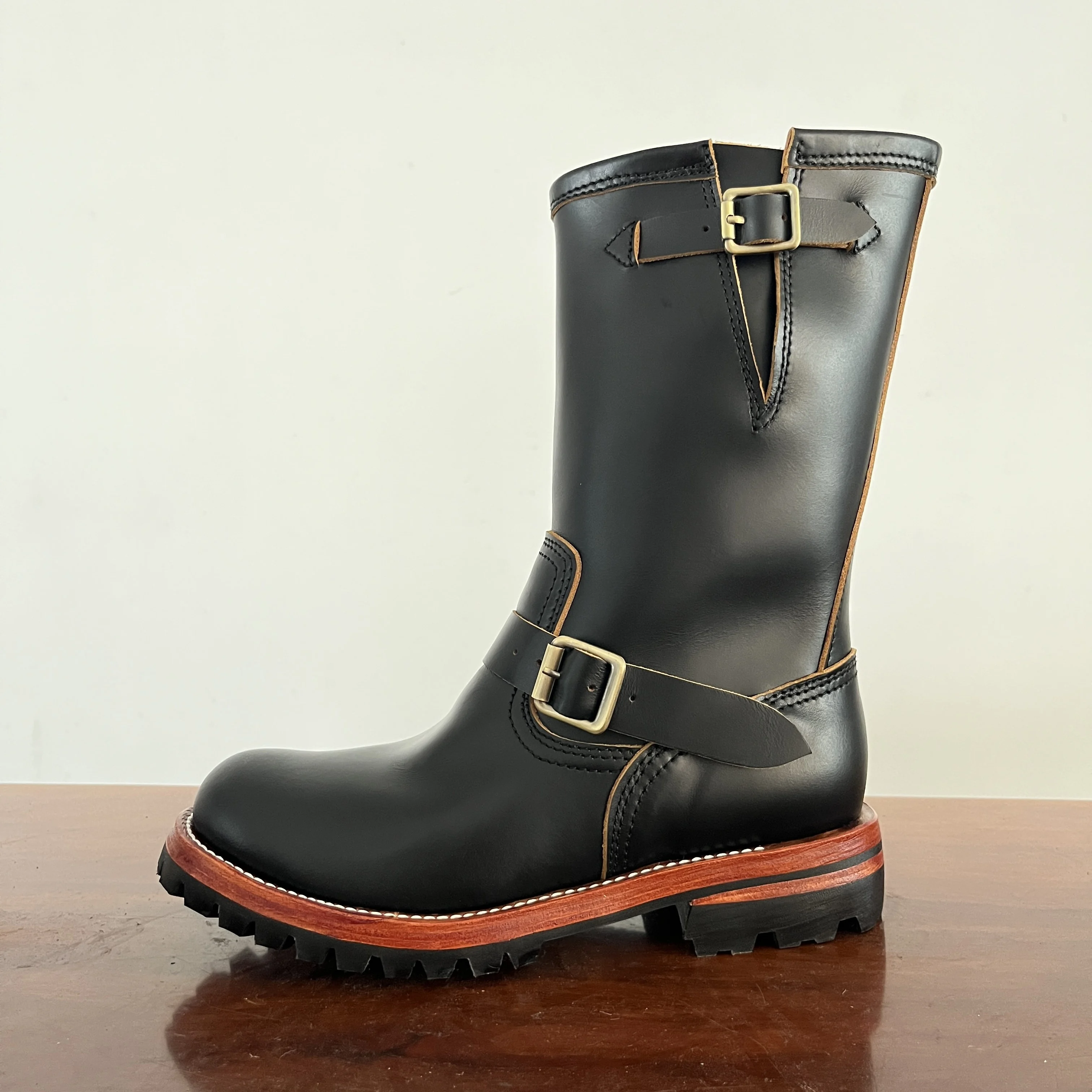 EB999 RockCanRoll Men's Genuine Italian Cow Leather Footwear Cowhide Top Quality Goodyear Welted Trooper Engineer Boots
