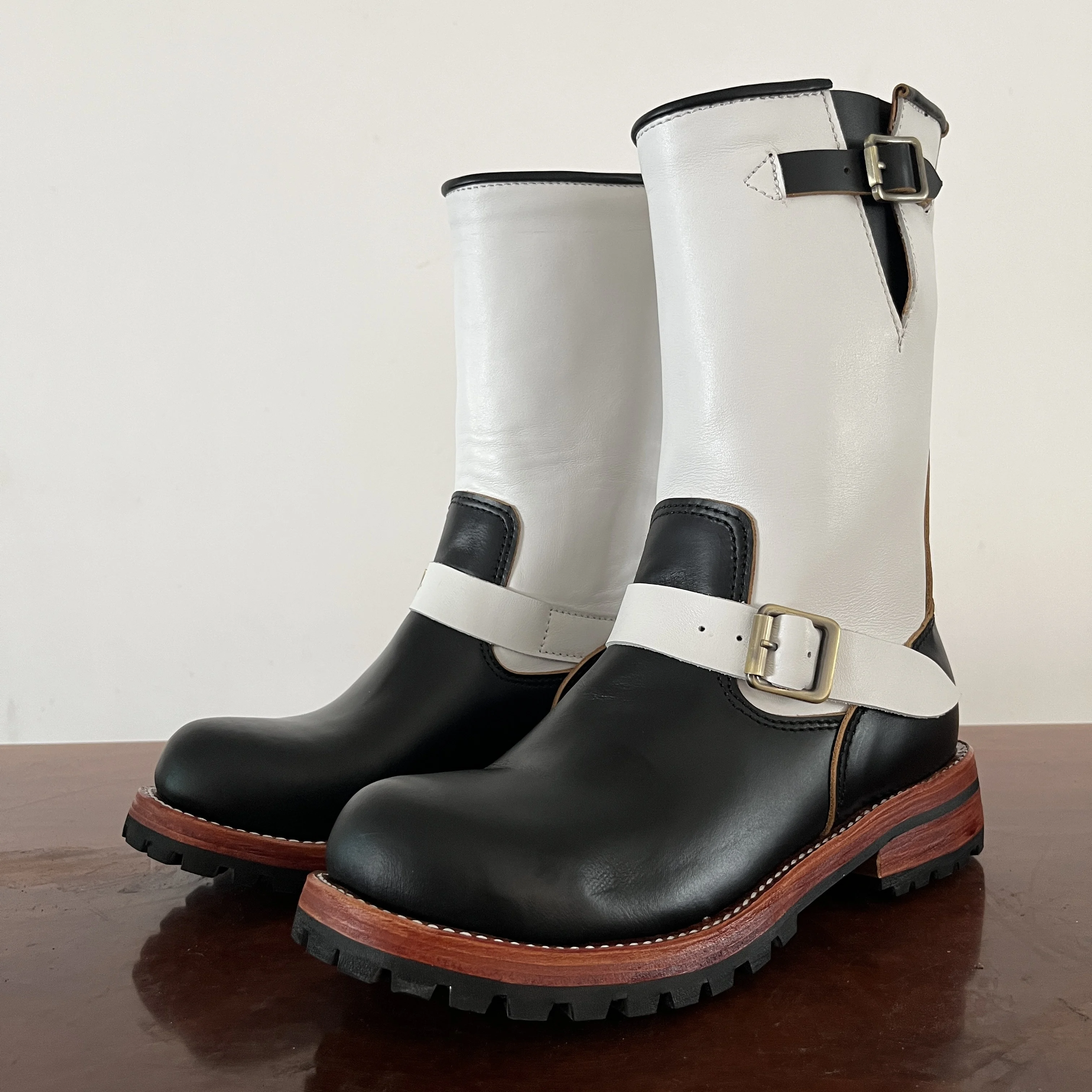 EB999 RockCanRoll Men's Genuine Italian Cow Leather Footwear Cowhide Top Quality Goodyear Welted Trooper Engineer Boots
