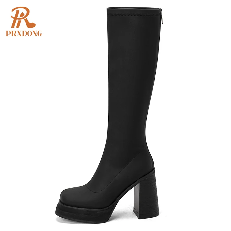 Fashion Autumn Winter Warm Women's Shoes 2023 New Top Qulaity Chunky High Heels Platform Dress Casual Knee High Boots Size 34-40