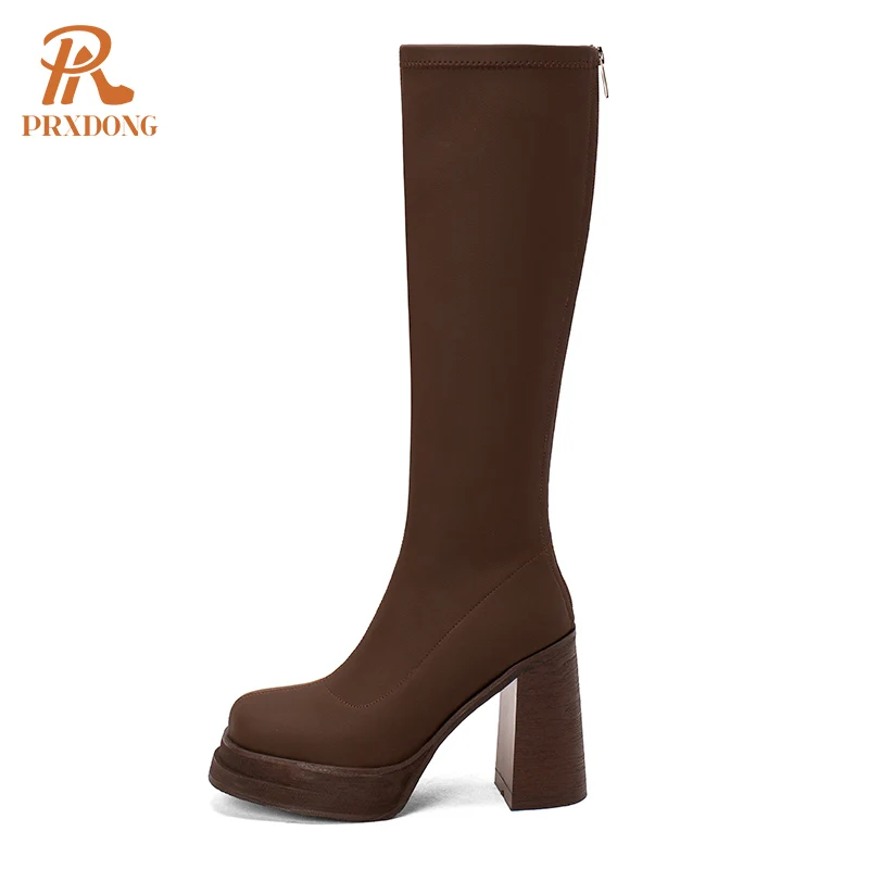 Fashion Autumn Winter Warm Women's Shoes 2023 New Top Qulaity Chunky High Heels Platform Dress Casual Knee High Boots Size 34-40