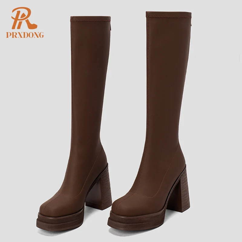 Fashion Autumn Winter Warm Women's Shoes 2023 New Top Qulaity Chunky High Heels Platform Dress Casual Knee High Boots Size 34-40