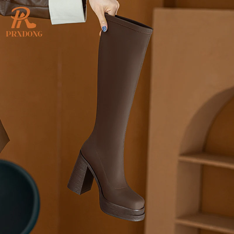 Fashion Autumn Winter Warm Women's Shoes 2023 New Top Qulaity Chunky High Heels Platform Dress Casual Knee High Boots Size 34-40