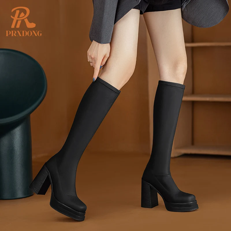 Fashion Autumn Winter Warm Women's Shoes 2023 New Top Qulaity Chunky High Heels Platform Dress Casual Knee High Boots Size 34-40