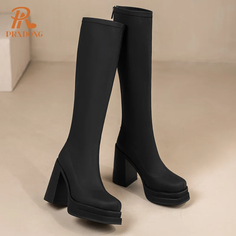 Fashion Autumn Winter Warm Women's Shoes 2023 New Top Qulaity Chunky High Heels Platform Dress Casual Knee High Boots Size 34-40