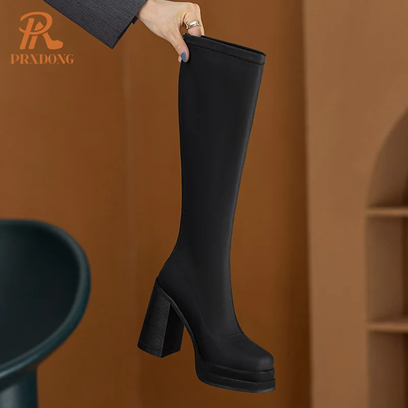 Fashion Autumn Winter Warm Women's Shoes 2023 New Top Qulaity Chunky High Heels Platform Dress Casual Knee High Boots Size 34-40