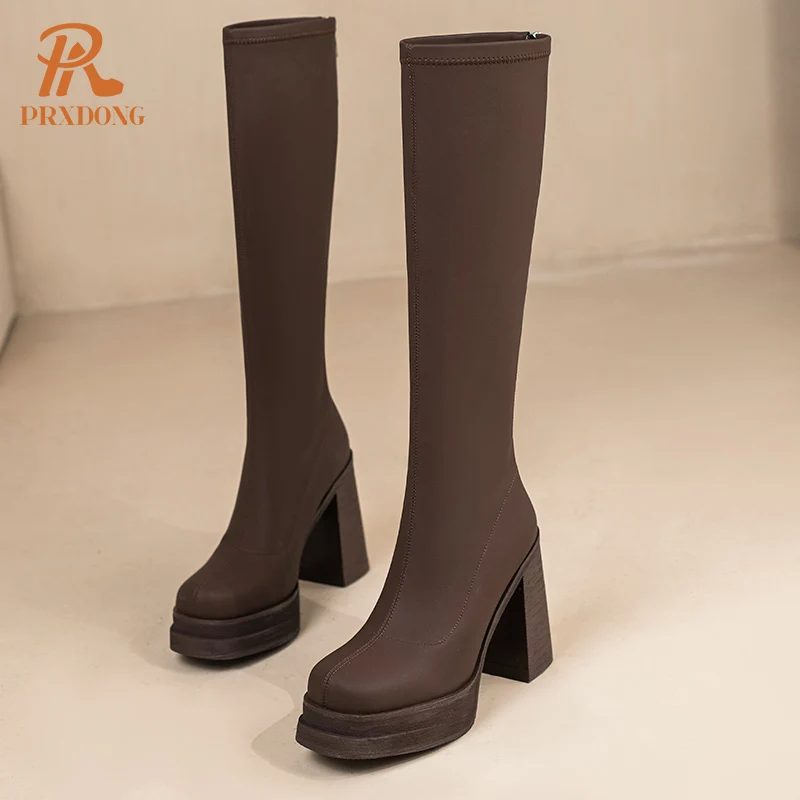 Fashion Autumn Winter Warm Women's Shoes 2023 New Top Qulaity Chunky High Heels Platform Dress Casual Knee High Boots Size 34-40