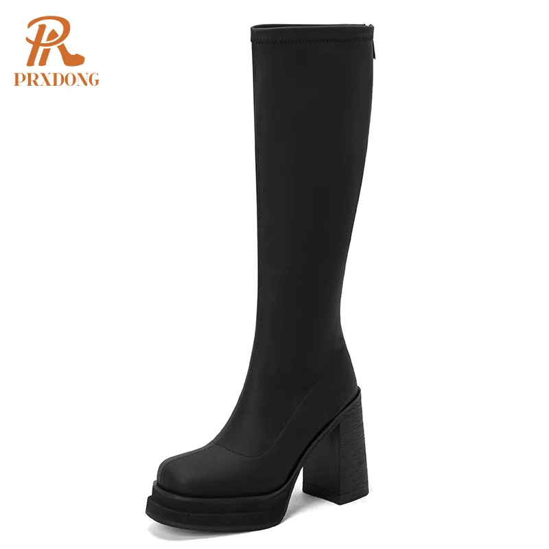 Fashion Autumn Winter Warm Women's Shoes 2023 New Top Qulaity Chunky High Heels Platform Dress Casual Knee High Boots Size 34-40