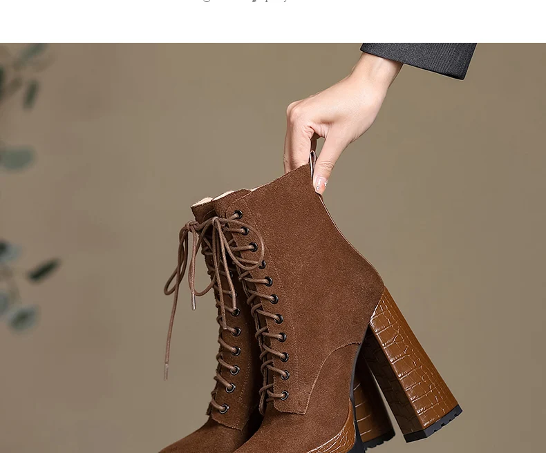 PRXDONG Women's Quality Brand Thick Platform Women's Ankle Boots Zipper Black Female Booties High Heels Party Dress Lady Shoes