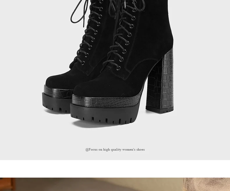 PRXDONG Women's Quality Brand Thick Platform Women's Ankle Boots Zipper Black Female Booties High Heels Party Dress Lady Shoes
