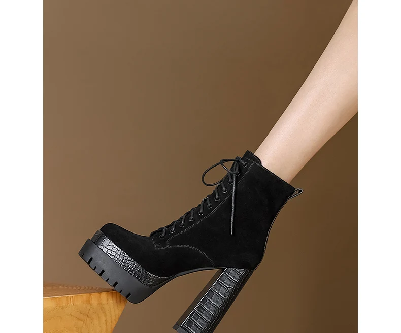 PRXDONG Women's Quality Brand Thick Platform Women's Ankle Boots Zipper Black Female Booties High Heels Party Dress Lady Shoes