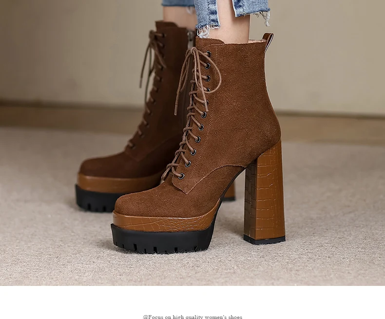 PRXDONG Women's Quality Brand Thick Platform Women's Ankle Boots Zipper Black Female Booties High Heels Party Dress Lady Shoes