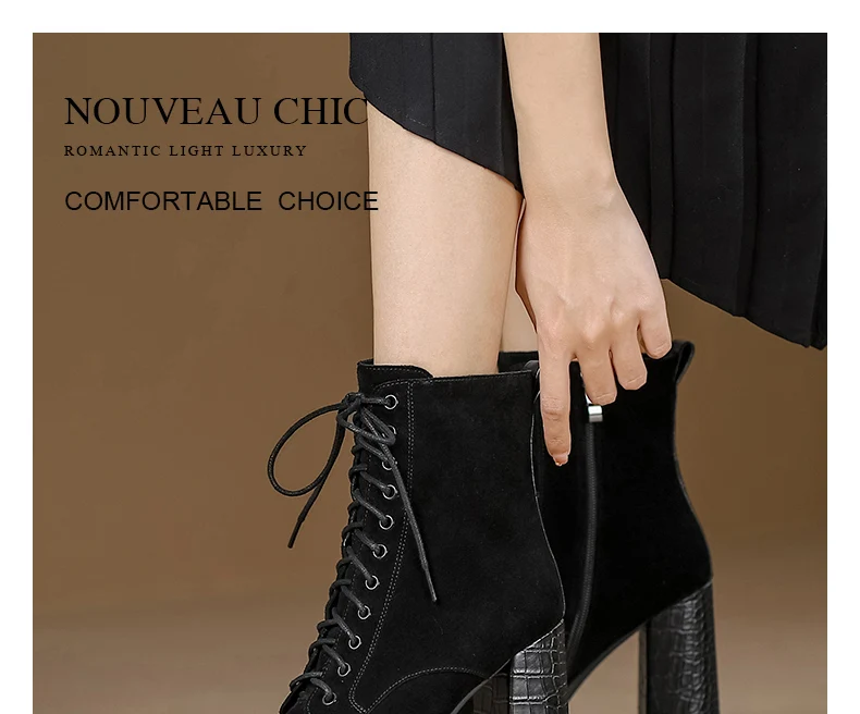 PRXDONG Women's Quality Brand Thick Platform Women's Ankle Boots Zipper Black Female Booties High Heels Party Dress Lady Shoes