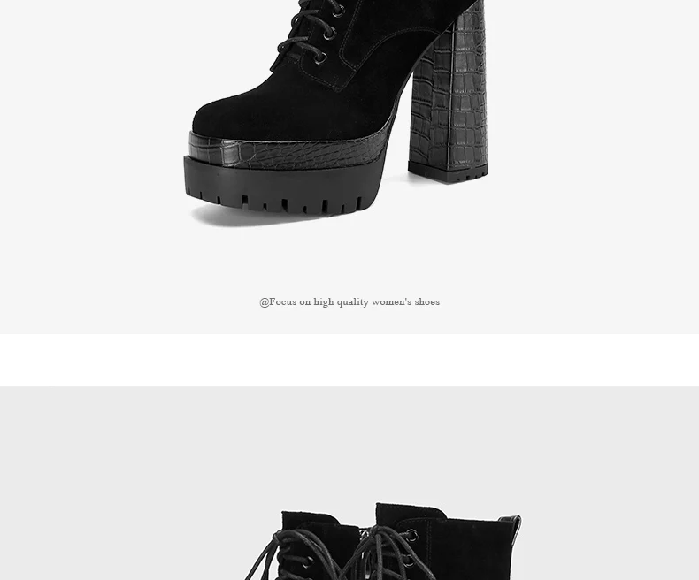PRXDONG Women's Quality Brand Thick Platform Women's Ankle Boots Zipper Black Female Booties High Heels Party Dress Lady Shoes