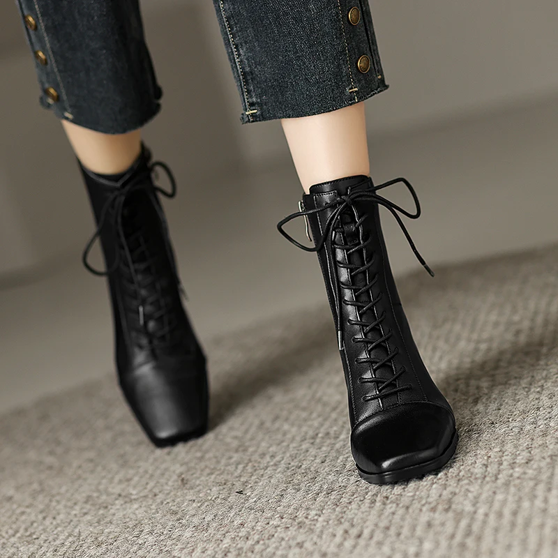 ASUMER 2024 New Zipper Thick High Heels Shoes Narrow Band Genuine Leather Boots Woman Winter Autumn Ladies Ankle Boots