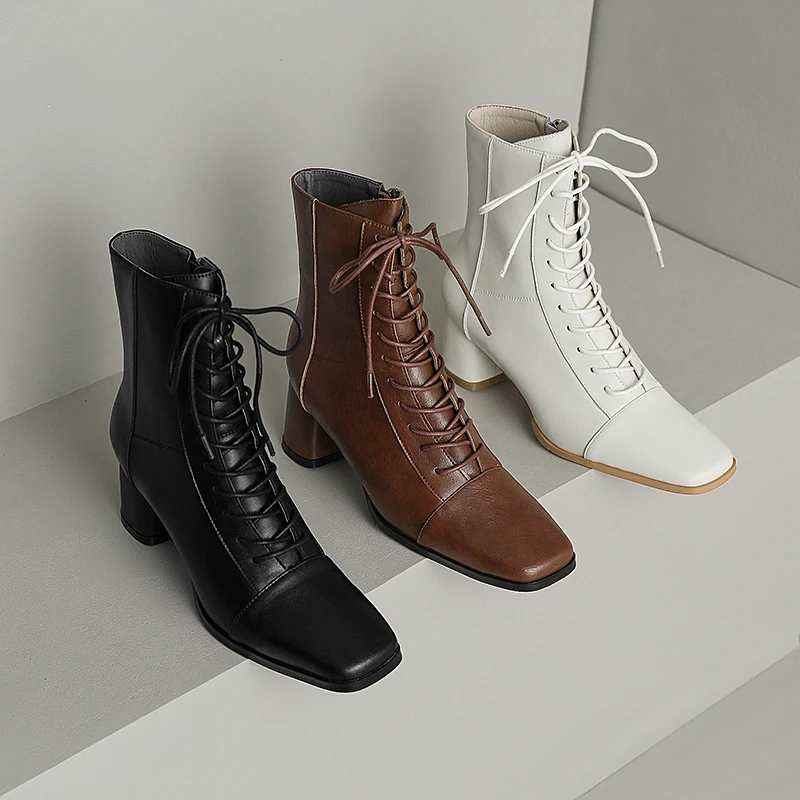 ASUMER 2024 New Zipper Thick High Heels Shoes Narrow Band Genuine Leather Boots Woman Winter Autumn Ladies Ankle Boots