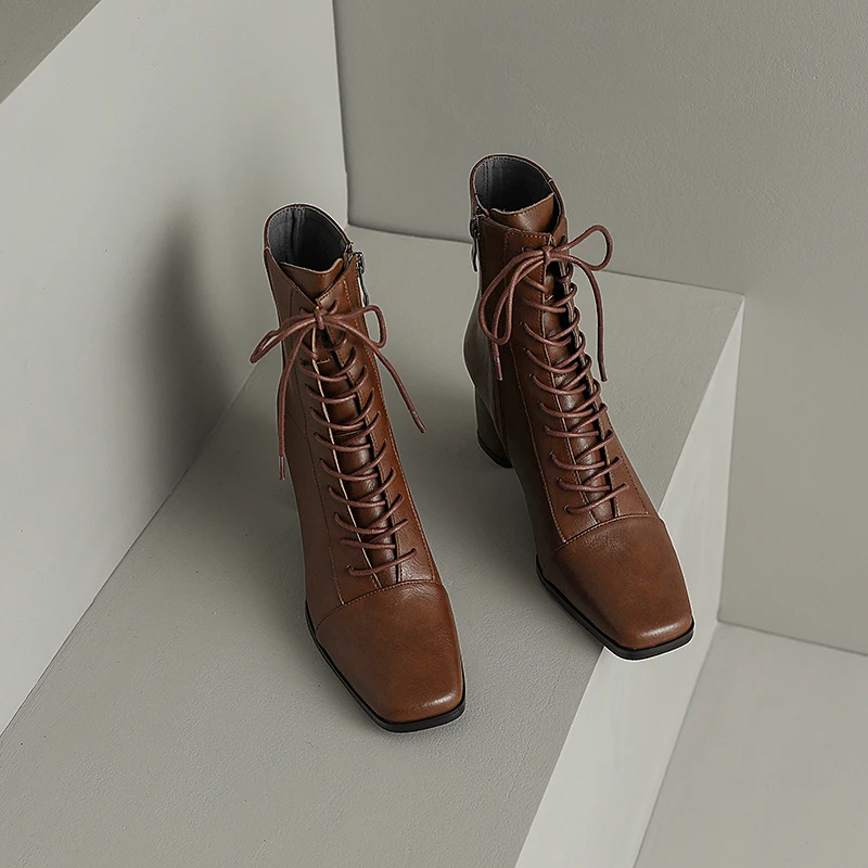 ASUMER 2024 New Zipper Thick High Heels Shoes Narrow Band Genuine Leather Boots Woman Winter Autumn Ladies Ankle Boots