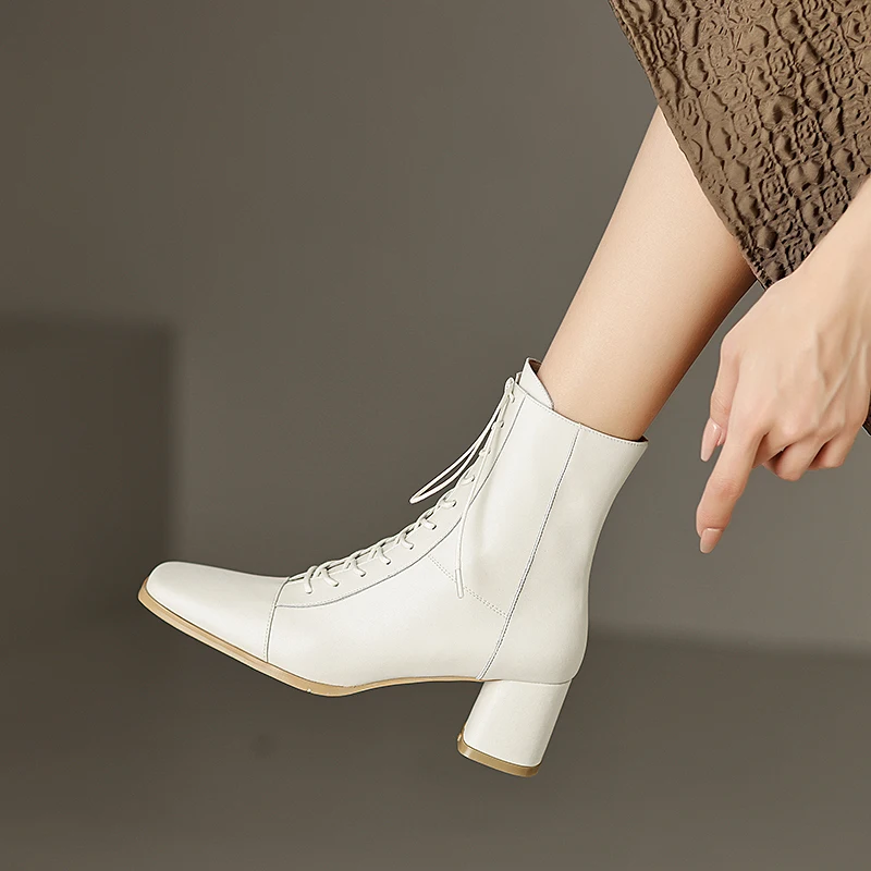 ASUMER 2024 New Zipper Thick High Heels Shoes Narrow Band Genuine Leather Boots Woman Winter Autumn Ladies Ankle Boots