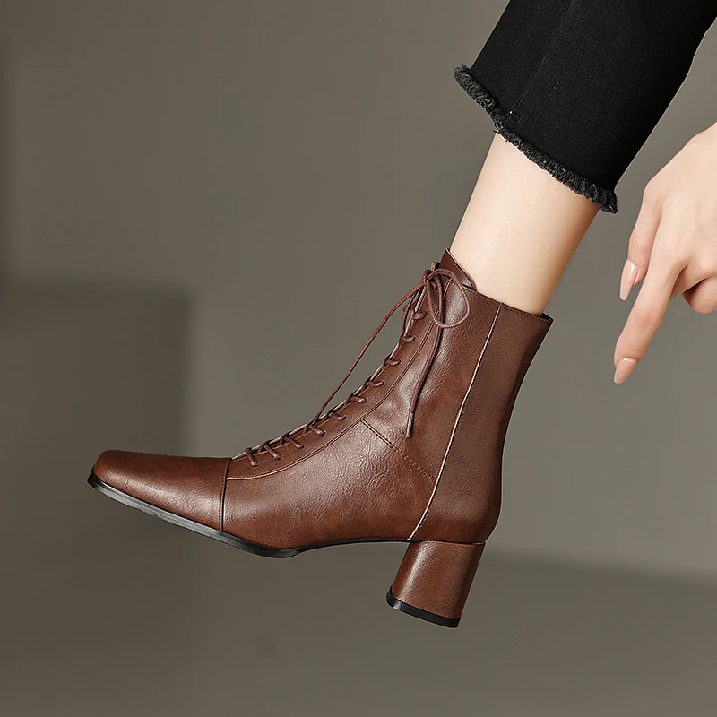 ASUMER 2024 New Zipper Thick High Heels Shoes Narrow Band Genuine Leather Boots Woman Winter Autumn Ladies Ankle Boots