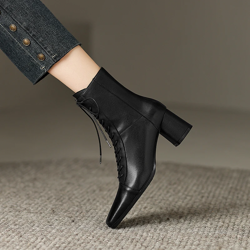 ASUMER 2024 New Zipper Thick High Heels Shoes Narrow Band Genuine Leather Boots Woman Winter Autumn Ladies Ankle Boots