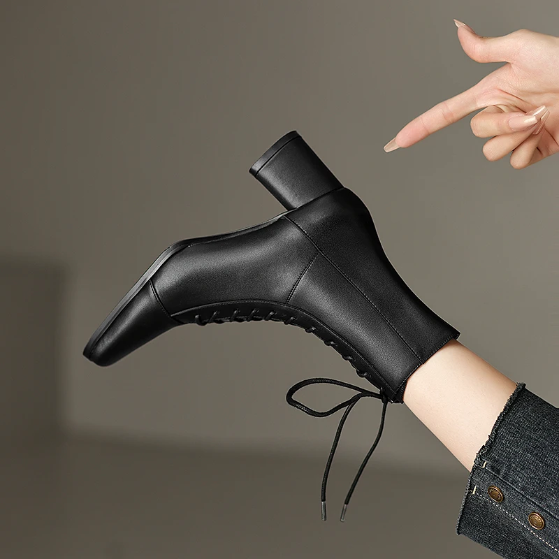 ASUMER 2024 New Zipper Thick High Heels Shoes Narrow Band Genuine Leather Boots Woman Winter Autumn Ladies Ankle Boots