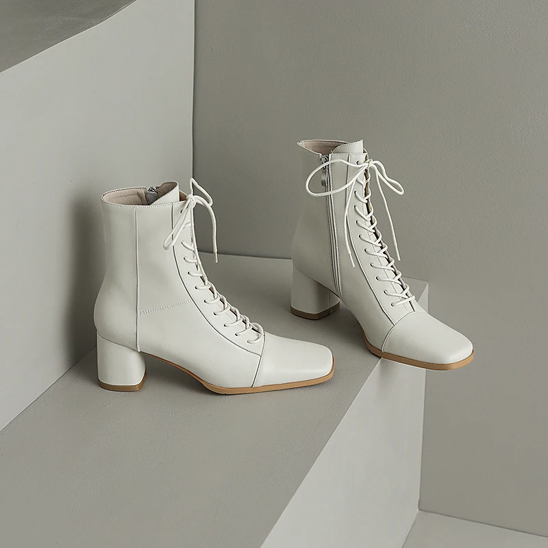 ASUMER 2024 New Zipper Thick High Heels Shoes Narrow Band Genuine Leather Boots Woman Winter Autumn Ladies Ankle Boots