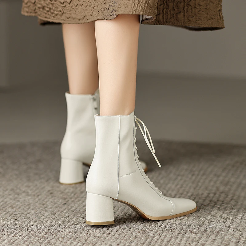 ASUMER 2024 New Zipper Thick High Heels Shoes Narrow Band Genuine Leather Boots Woman Winter Autumn Ladies Ankle Boots