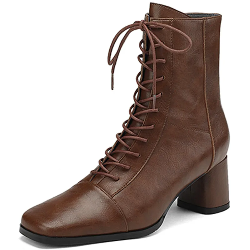 ASUMER 2024 New Zipper Thick High Heels Shoes Narrow Band Genuine Leather Boots Woman Winter Autumn Ladies Ankle Boots