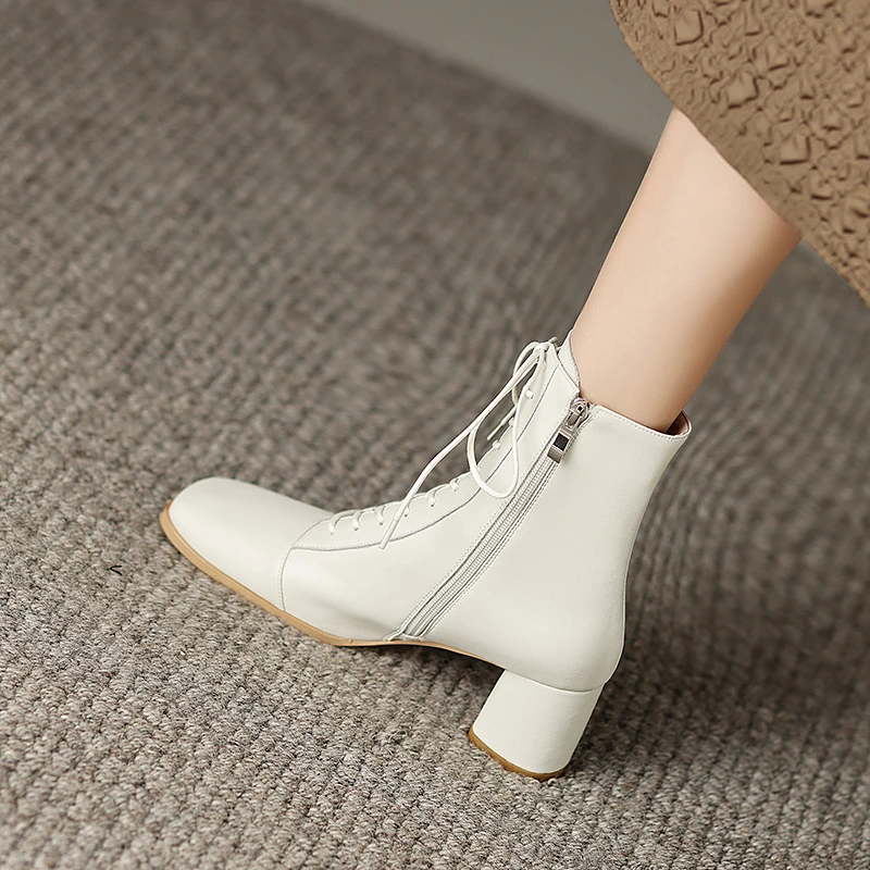 ASUMER 2024 New Zipper Thick High Heels Shoes Narrow Band Genuine Leather Boots Woman Winter Autumn Ladies Ankle Boots