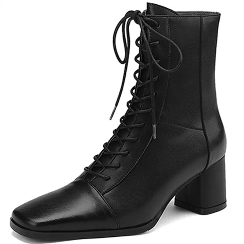 ASUMER 2024 New Zipper Thick High Heels Shoes Narrow Band Genuine Leather Boots Woman Winter Autumn Ladies Ankle Boots