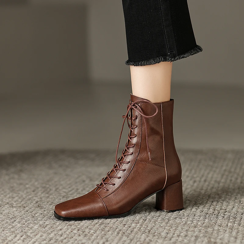 ASUMER 2024 New Zipper Thick High Heels Shoes Narrow Band Genuine Leather Boots Woman Winter Autumn Ladies Ankle Boots