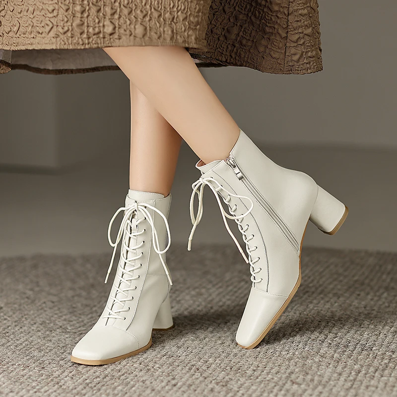 ASUMER 2024 New Zipper Thick High Heels Shoes Narrow Band Genuine Leather Boots Woman Winter Autumn Ladies Ankle Boots