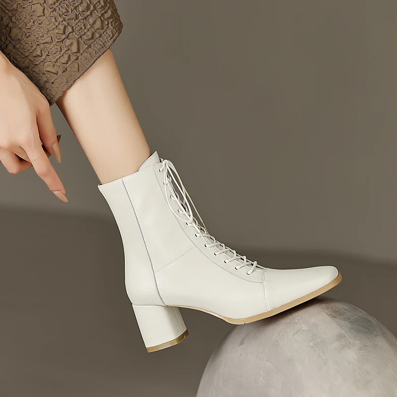 ASUMER 2024 New Zipper Thick High Heels Shoes Narrow Band Genuine Leather Boots Woman Winter Autumn Ladies Ankle Boots