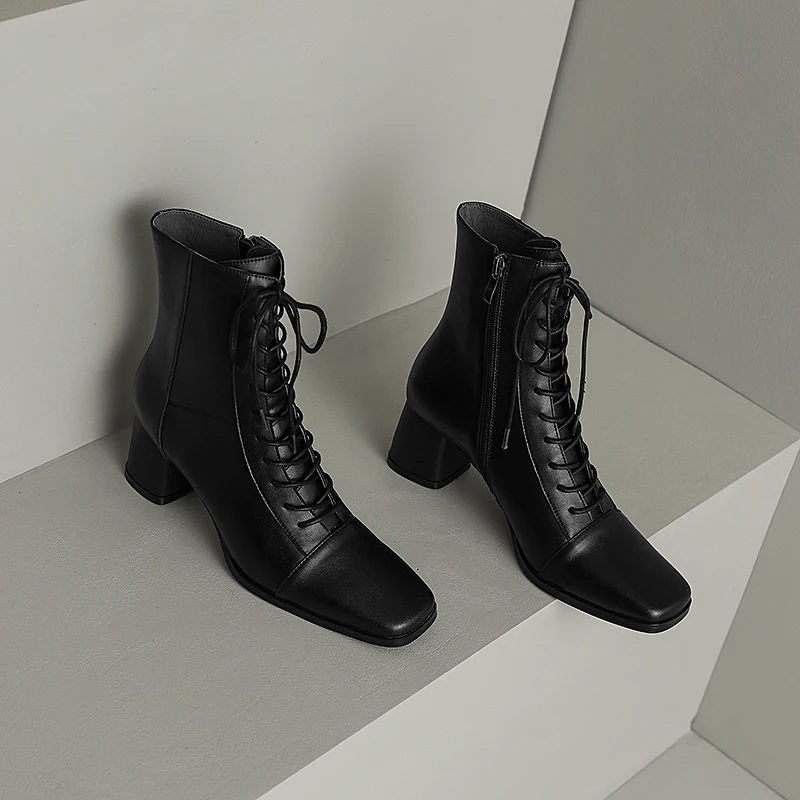 ASUMER 2024 New Zipper Thick High Heels Shoes Narrow Band Genuine Leather Boots Woman Winter Autumn Ladies Ankle Boots