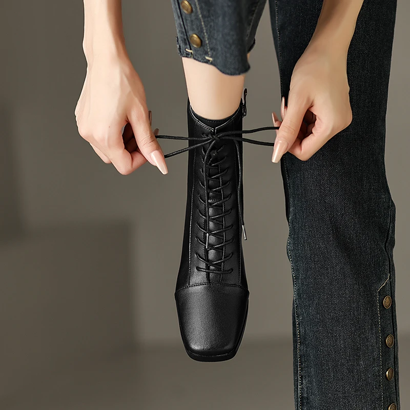 ASUMER 2024 New Zipper Thick High Heels Shoes Narrow Band Genuine Leather Boots Woman Winter Autumn Ladies Ankle Boots