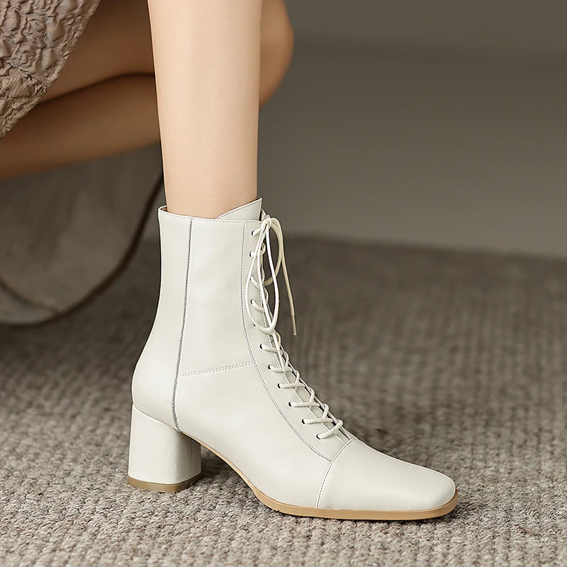 ASUMER 2024 New Zipper Thick High Heels Shoes Narrow Band Genuine Leather Boots Woman Winter Autumn Ladies Ankle Boots