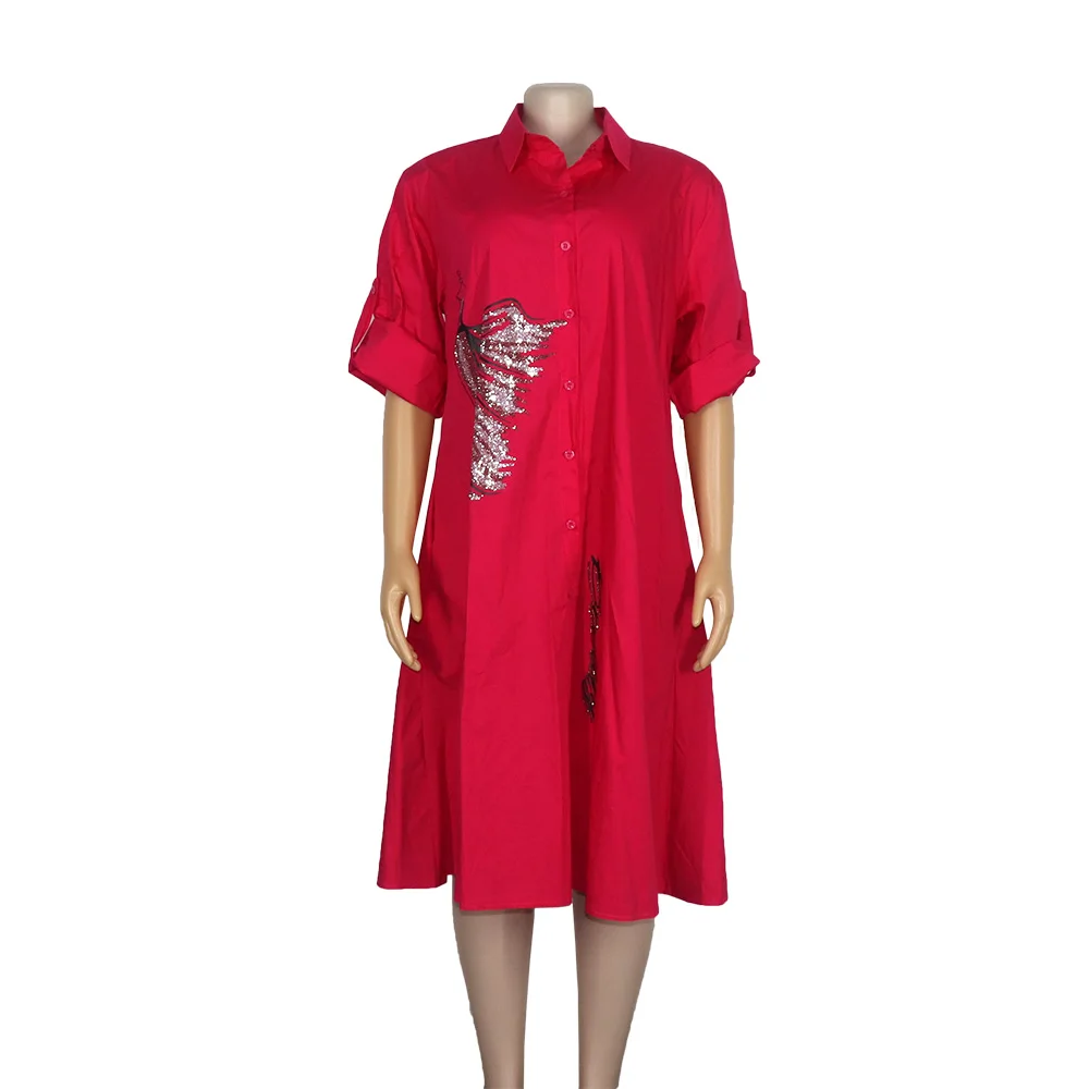 African Mom Dress Ethnic Costume Shirt Style Dress Diamonds Decoration