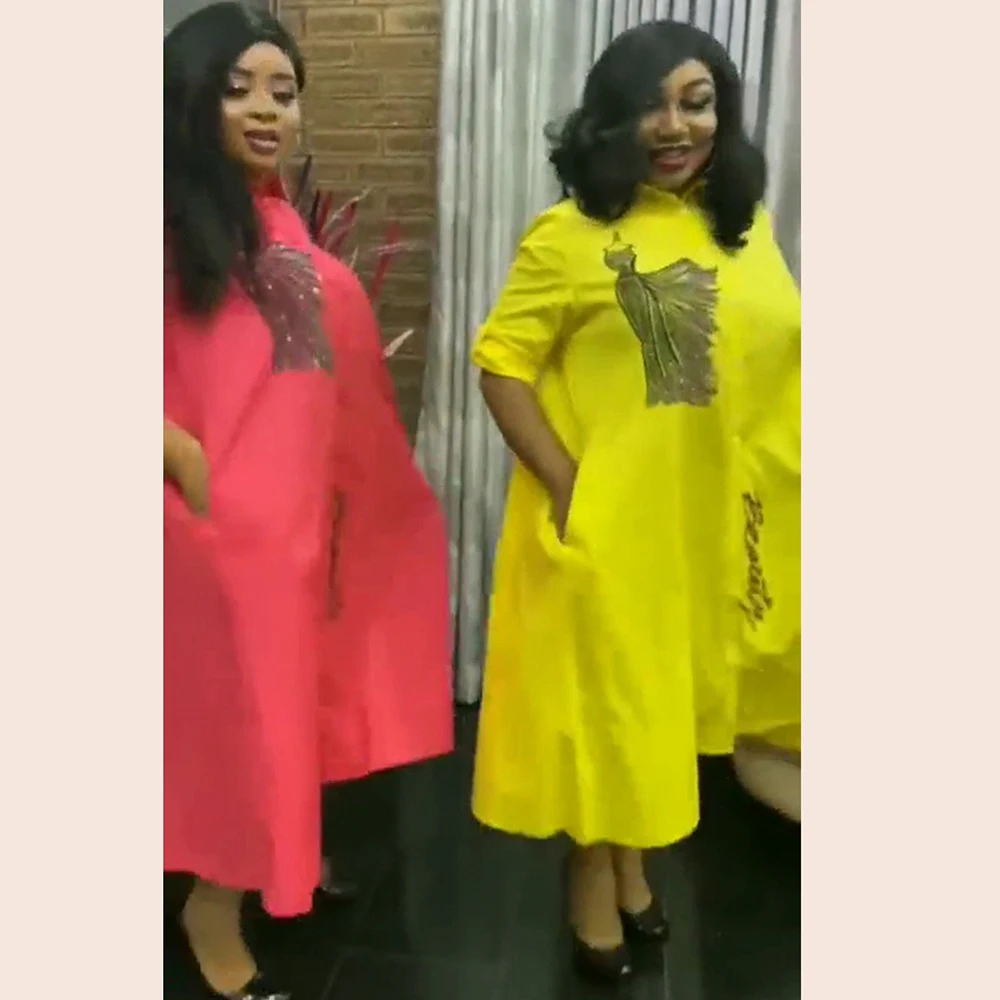 African Mom Dress Ethnic Costume Shirt Style Dress Diamonds Decoration