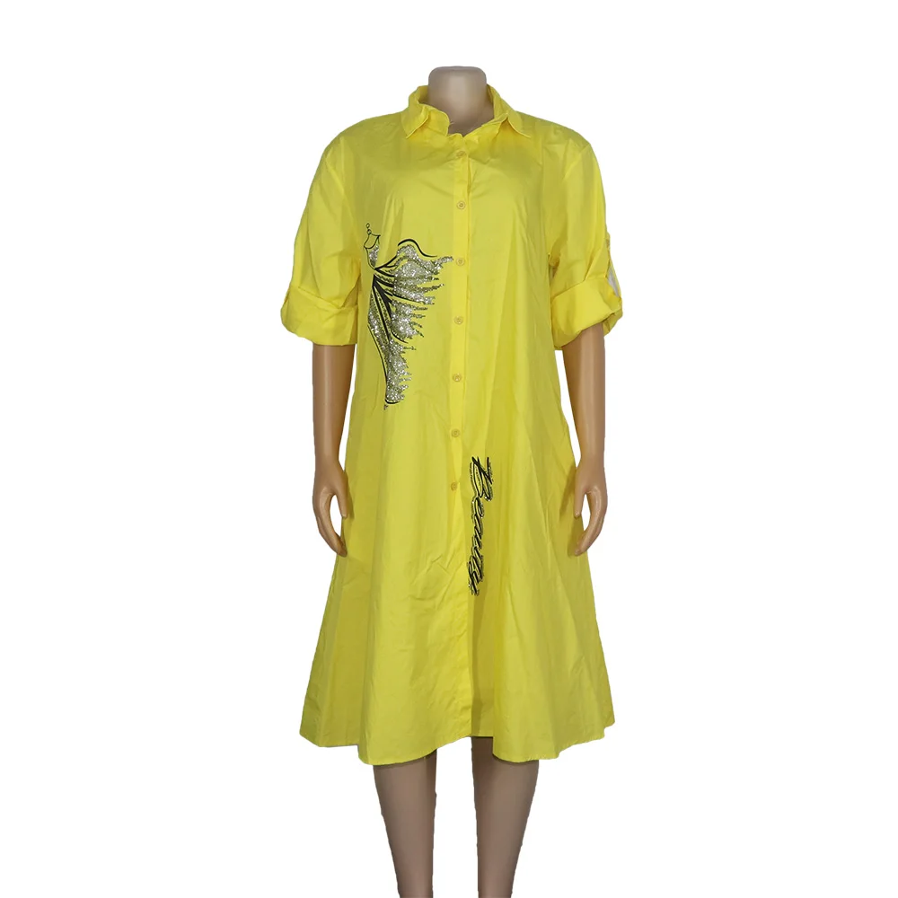 African Mom Dress Ethnic Costume Shirt Style Dress Diamonds Decoration